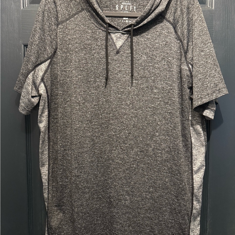 Split-Men's Charcoal and Light Gray Short Sleeve Hoodie. Size XL